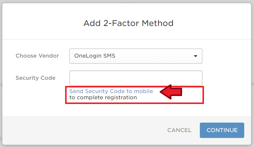 Send Secury Code to Mobile Link is highlighted