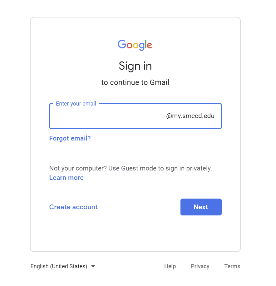 Student Email Login page
