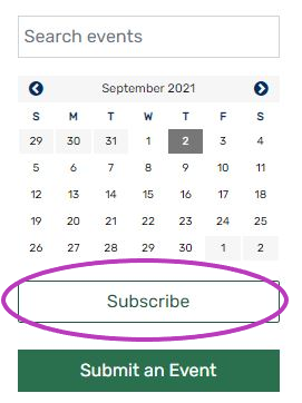 screenshot demonstrating the location of the 'subscribe to calendar' button