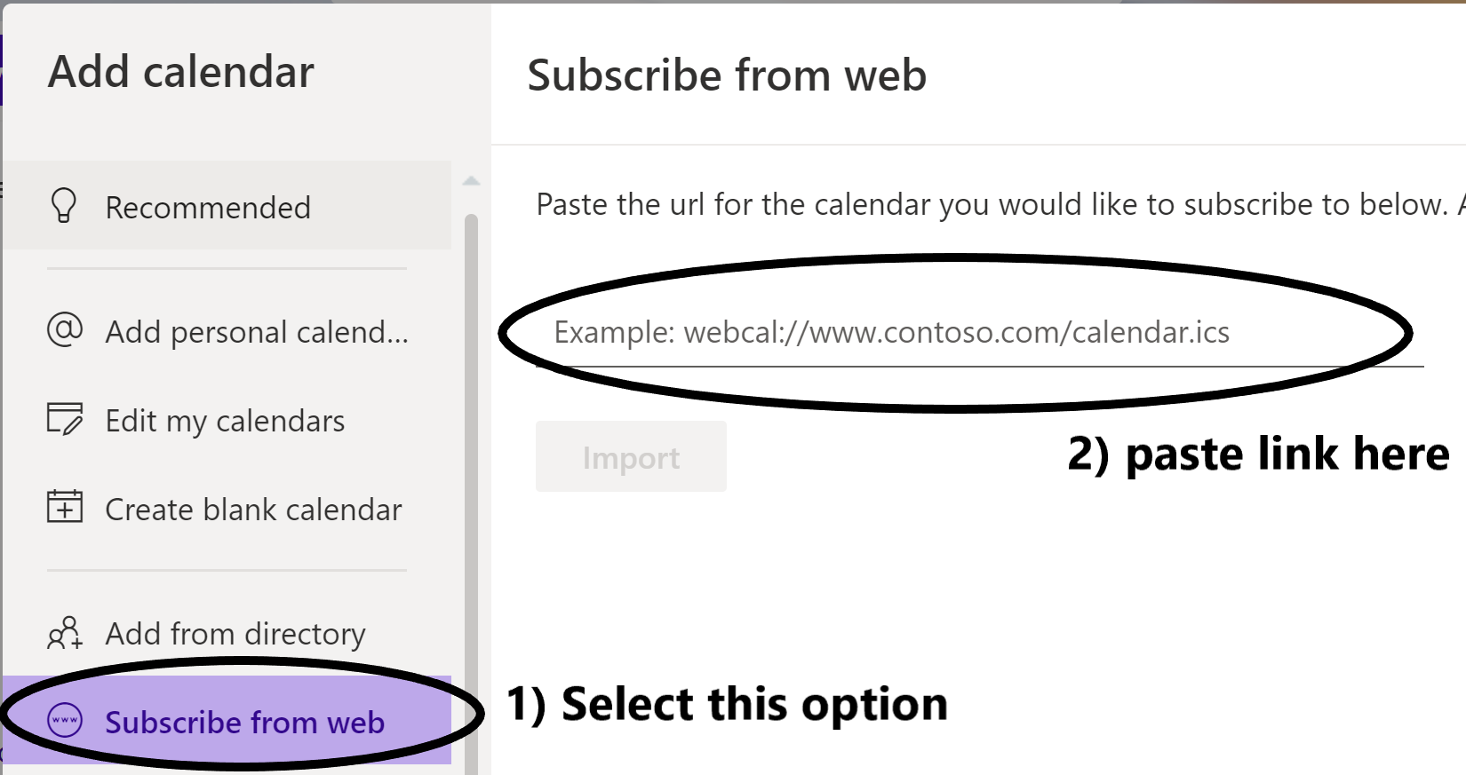 screenshot demonstrating how to paste the link to subscribe