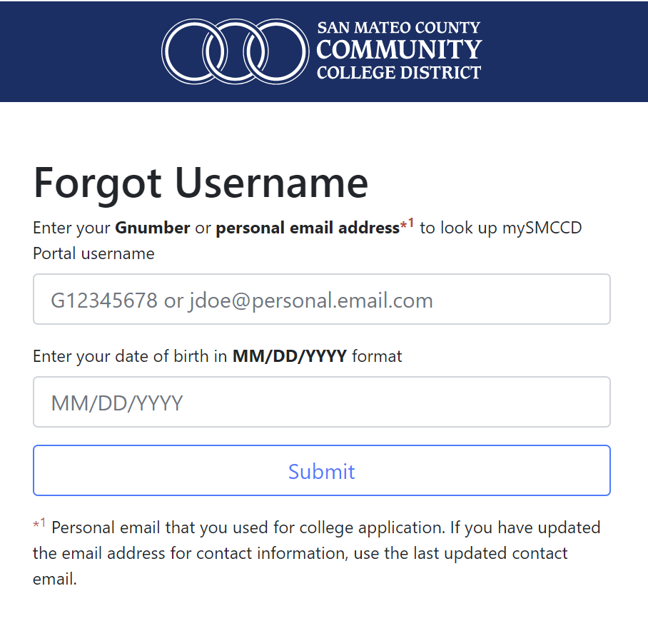 First Time Login with Forgot Username | mySMCCD Portal | San Mateo