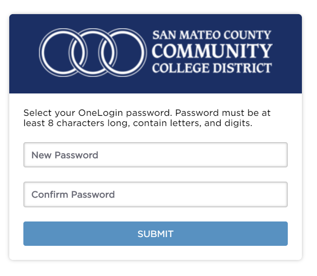 New password setting screen