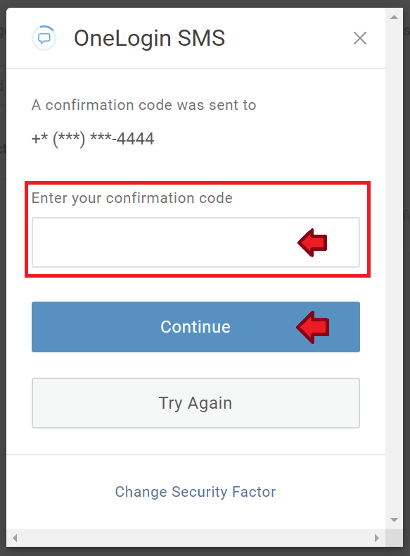 Confirmation code filed and Continue button highlighted