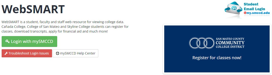 mySMCCD Login button highlighted on WebSMART page