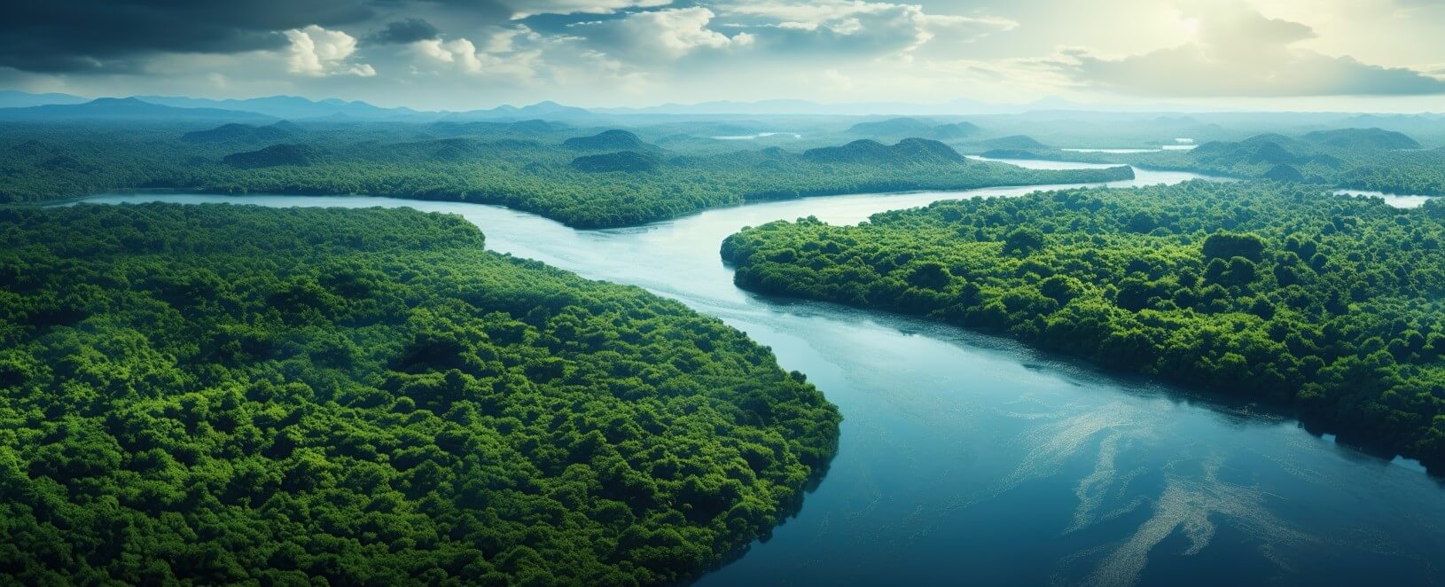 Aerial View of Amazon Rainforest and River in Peru