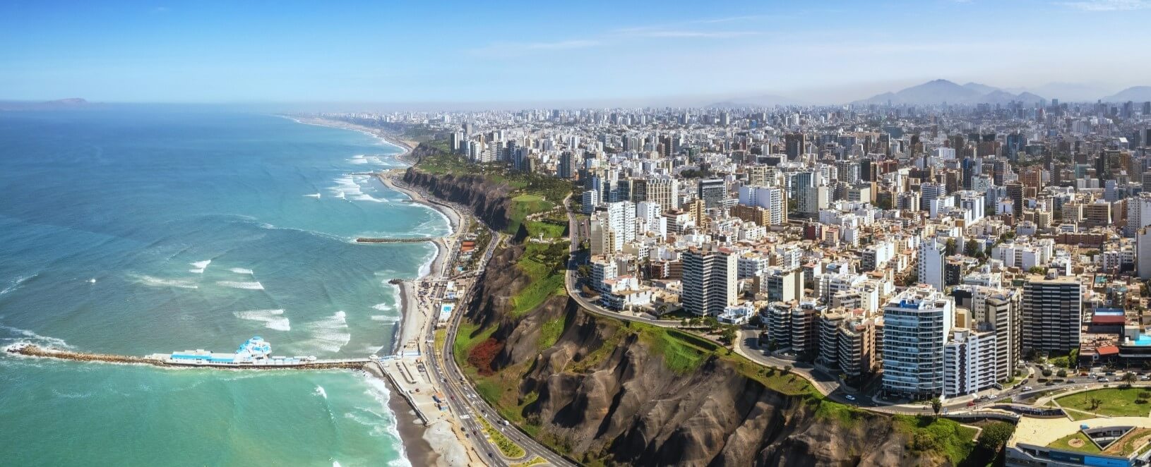 Coastline of the city and ocean in Lima, Peru